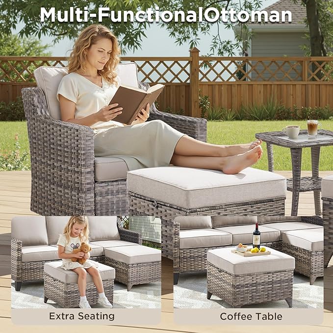 6 Piece Outdoor Patio Wicker Furniture Sets-High Back Outdoor Conversation Set - Image 4