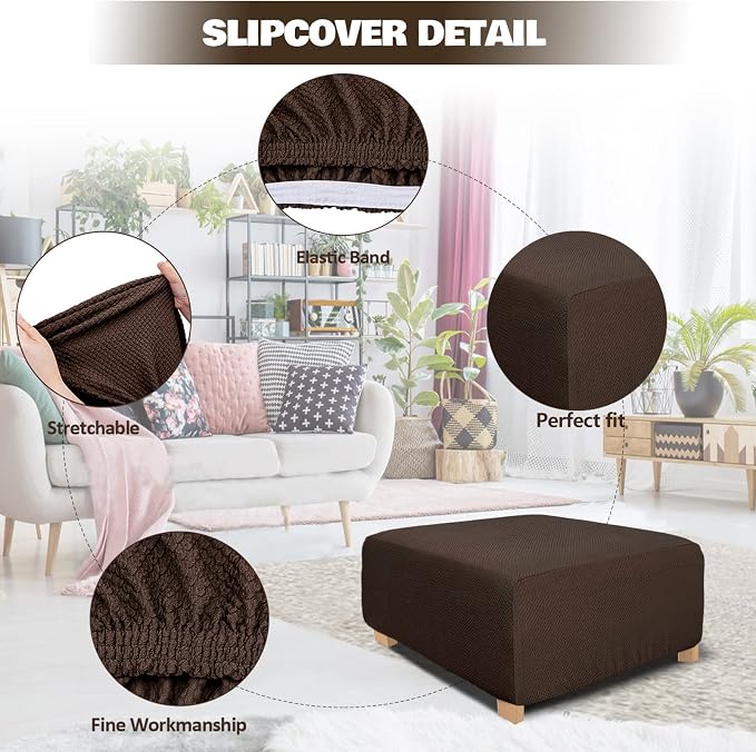 NeColorLife Rectangle Ottoman Cover Jacquard Fabric Slipcover Thick Stretchable - Image 2