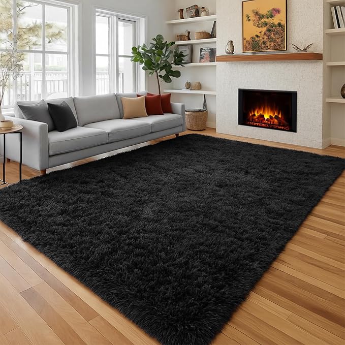 PAGISOFE Fluffy Shaggy Black Area Rug 8x10 Feet, Plush Rugs - Image 6