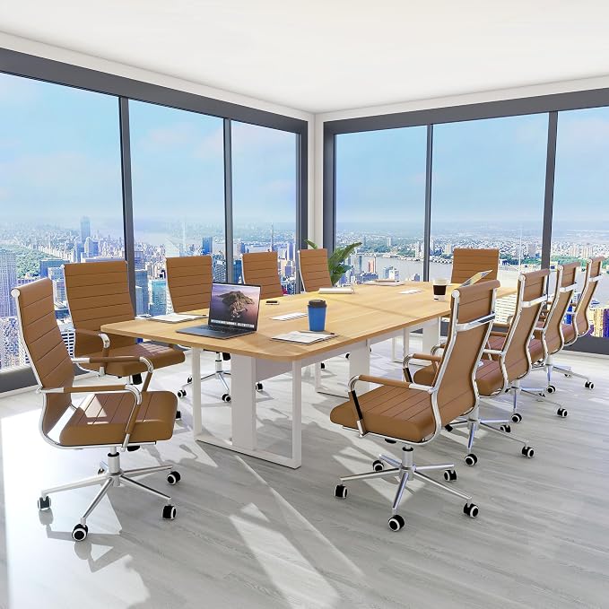 Home Office Chair Ribbed, Modern Leather Conference Waiting Room Chairs - Image 2