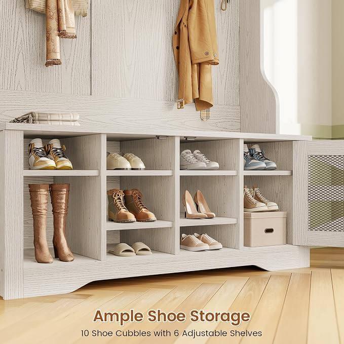 Itaar Hall Tree with Bench and Shoe Storage, 5-in-1 Entryway Bench with Coat - Image 5