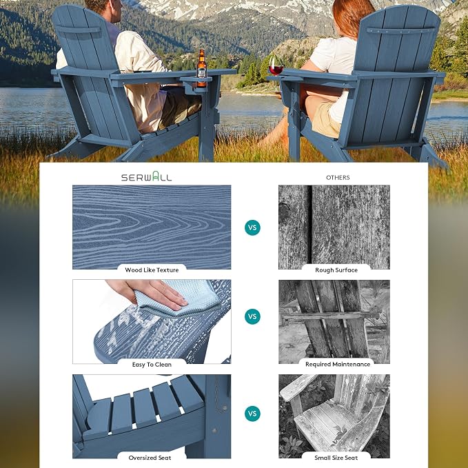 SERWALL Folding Adirondack Chair, HDPE Adirondack Chairs Set of 2, Plastic - Image 2