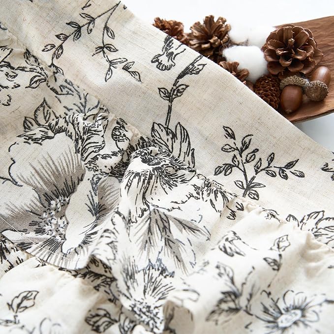 jinchan Ruffled Floral Valance Linen Shabby Chic Small Window Curtain 18 Inch - Image 6