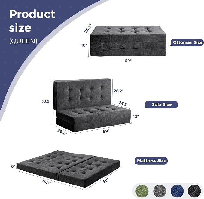 MAXYOYO 6" Folding Sofa Bed for Floor, Tufted Tri-Fold Floor Mattress - Image 2