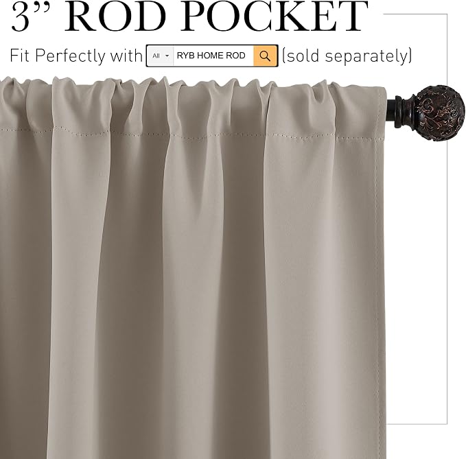 RYB HOME Blackout Cafe Curtains 30 inch Length, Short Light UV Heat Blocking - Image 2