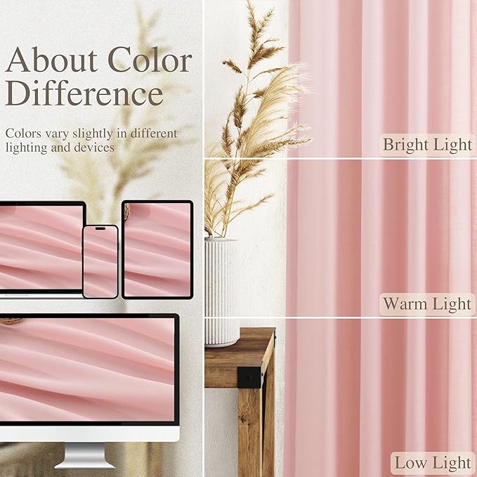 Nanspring Pink Linen Curtains 108 Inches Long - Image 3