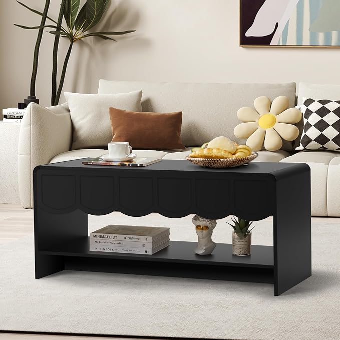 Lift Top Coffee Table with Hidden Compartment, 2 Tier Wooden Center Table with - Image 3
