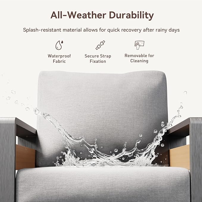 Aoxun Aluminum Outdoor Patio Furniture Set, 3 Seats Metal Sectional Patio - Image 5