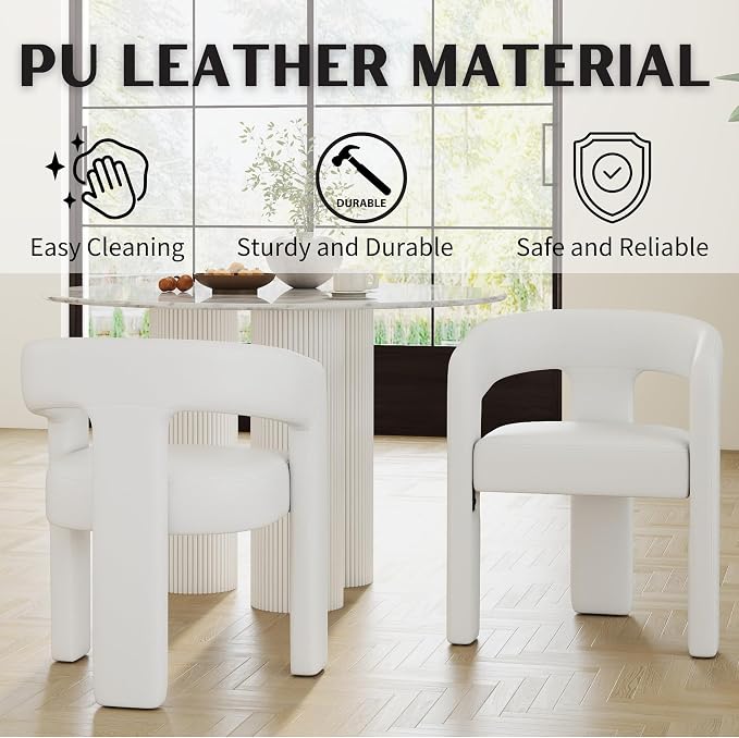 RIVOVA Modern Barrel Dining Chairs Set of 8, PU Leather Upholstered Accent Side - Image 3