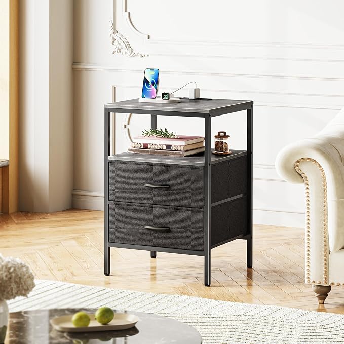 Huuger Night Stand with Charger Station, 27.7 Inch Tall Nightstand, Bed Side - Image 8