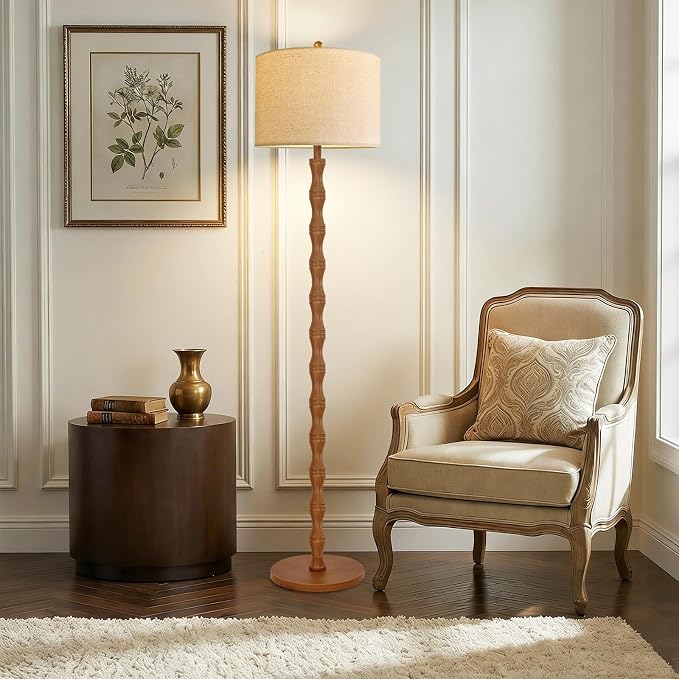 QIYIZM Wood Floor Lamp for Living Room, Vintage Standing Lamp - Image 8
