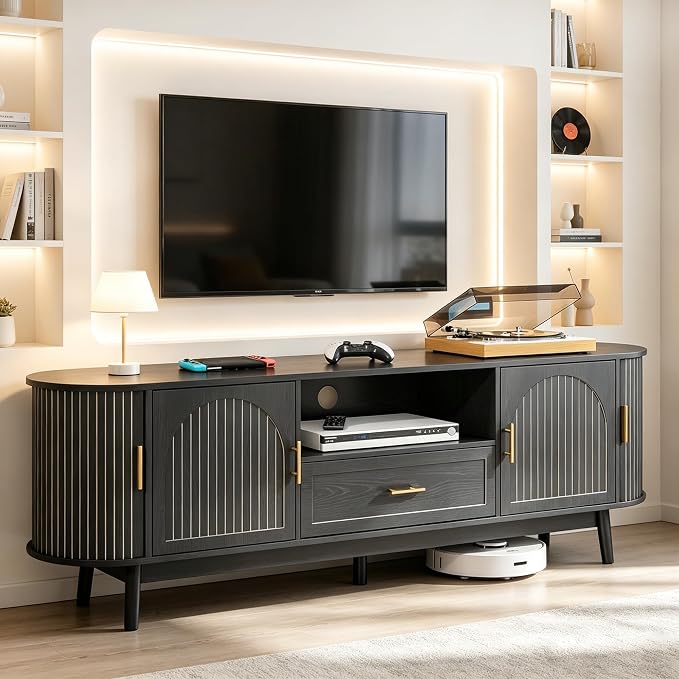 70" Fluted TV Stand for Tvs up to 80", Mid-Century Modern Entertainment Center by Mxtxmy