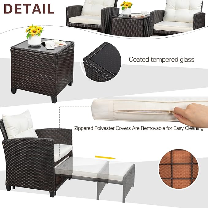 Vongrasig Patio Chair with Ottoman, 5 Pieces Patio Furniture Set Small Balcony - Image 4