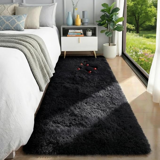 PAGISOFE Black Runner Rugs for Bedroom, Living Room 2x6 Small Plush Fluffy Boys by PAGISOFE