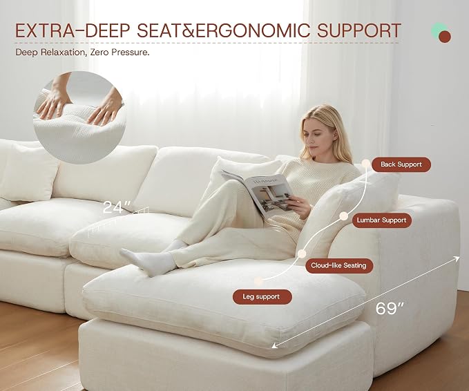 GRUSIGN 110'' Oversized Cloud Sectional Boneless Couch - Image 4