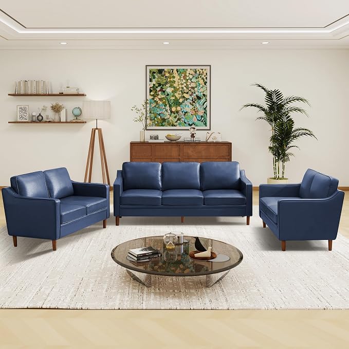 Kingfun Living Room Furniture Sets, Armchair and 2 Loveseat, Mid Century Modern - Image 5