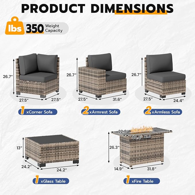 Patio Furniture Set, Wide Armrest Outdoor Furniture Set - Image 3