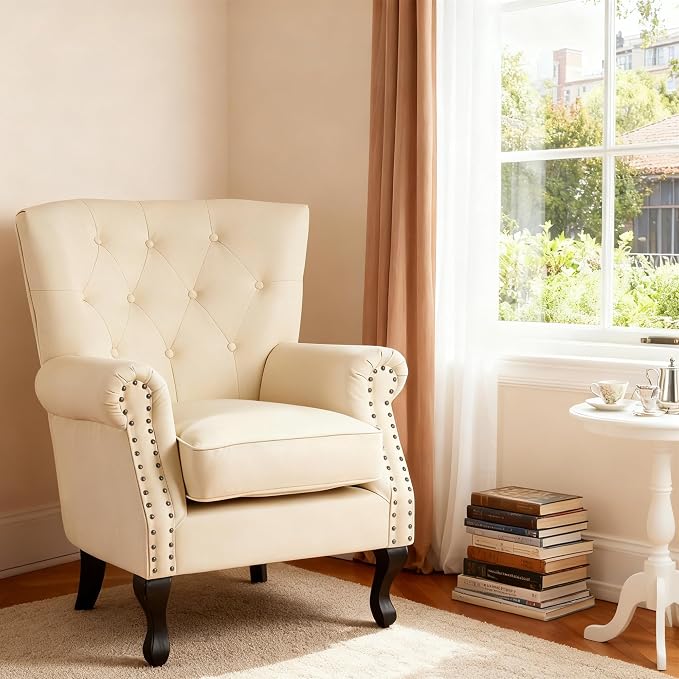 Modern Faux Leather Accent Chair, Upholstered Mid-Century Armchair - Image 5