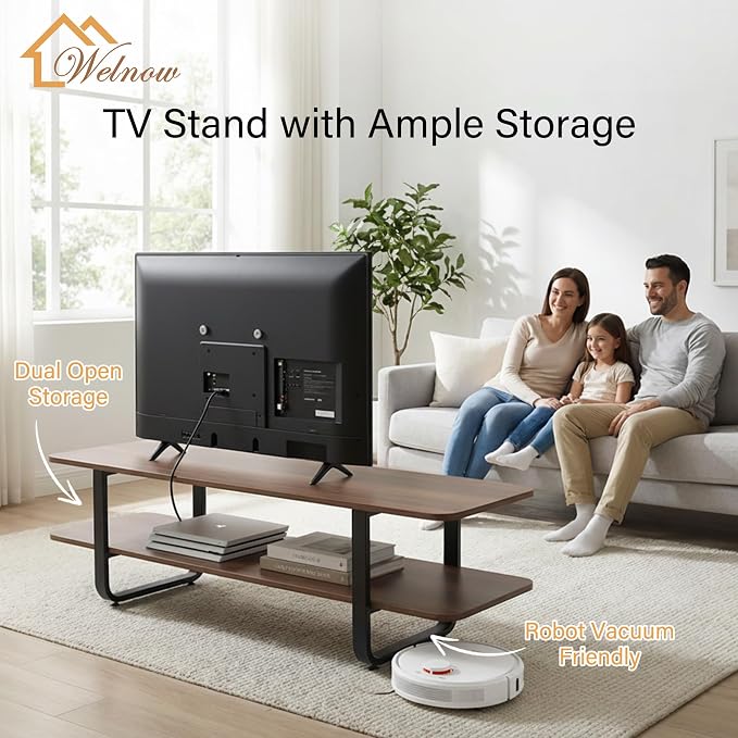 Welnow Walnut TV Stand for 65" TV, Mid Century Modern Entertainment Center - Image 5
