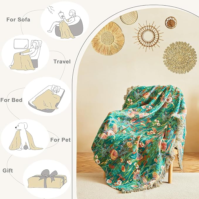 LUTBM Boho Throw Blanket for Bed Cotton Summer Blankets Twin Size for Bedroom - Image 5