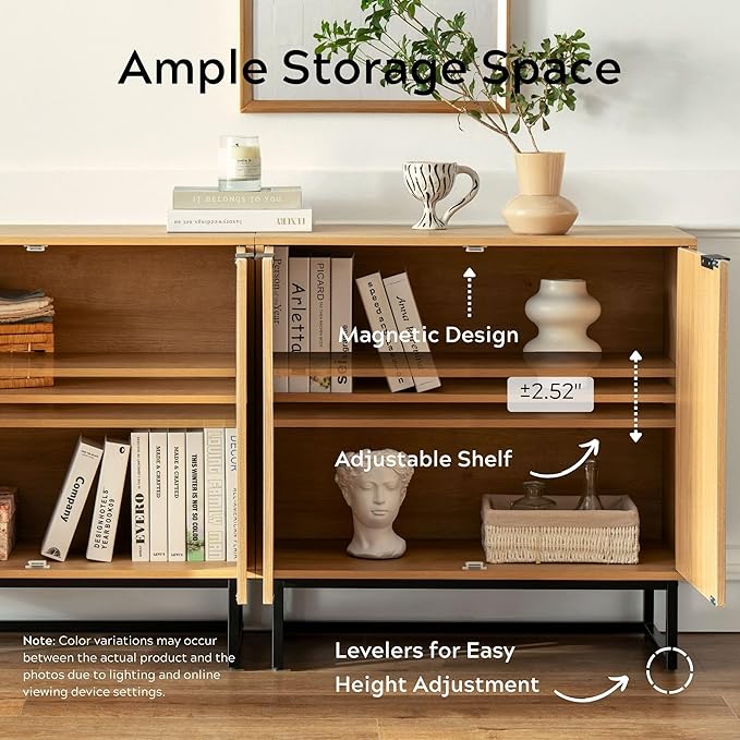 EYYTHUNG Fluted Storage Cabinet Sideboard Buffet Cabinet, Modern Accent Cabinets - Image 3