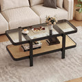 Giantex Rattan Coffee Table, 47.5" Rectangle Solid Wood Tea Table w/Tempered by Giantex