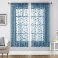 HOMEIDEAS Cyan Blue Sheer Curtains 52 X 63 Inches Length 2 Panels Embroidered by HOMEIDEAS