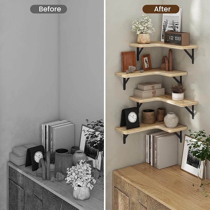 Venusmiles Corner Floating Shelves Set of 4, Wall Mounted L-Shaped Storage - Image 6