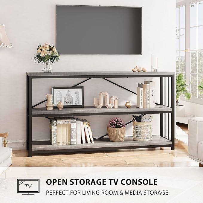 LVB Farmhouse Industrial Console Table, Wood Metal Foyer Entryway Sofa Tables - Image 9