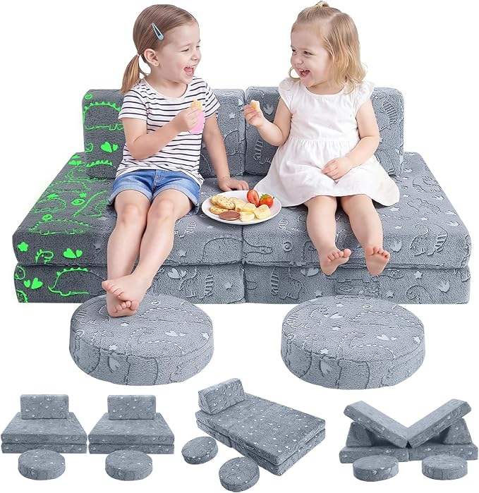MeMoreCool Modular Kids Couch, 8-Piece Toddler Couch Play Couch & Kids Sofa Set by MeMoreCool