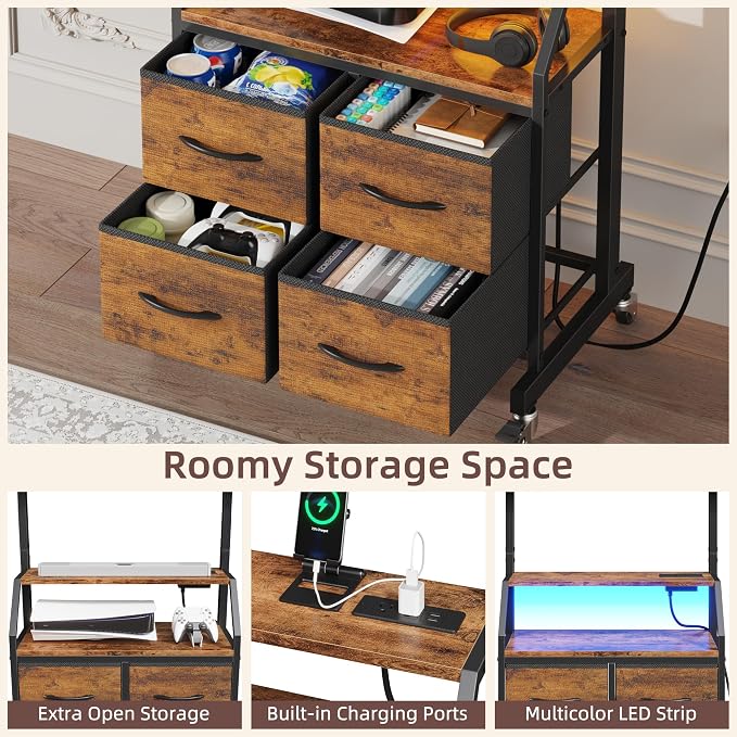 Rolling TV Stand with Mount & 4 Fabric Drawers - Image 5
