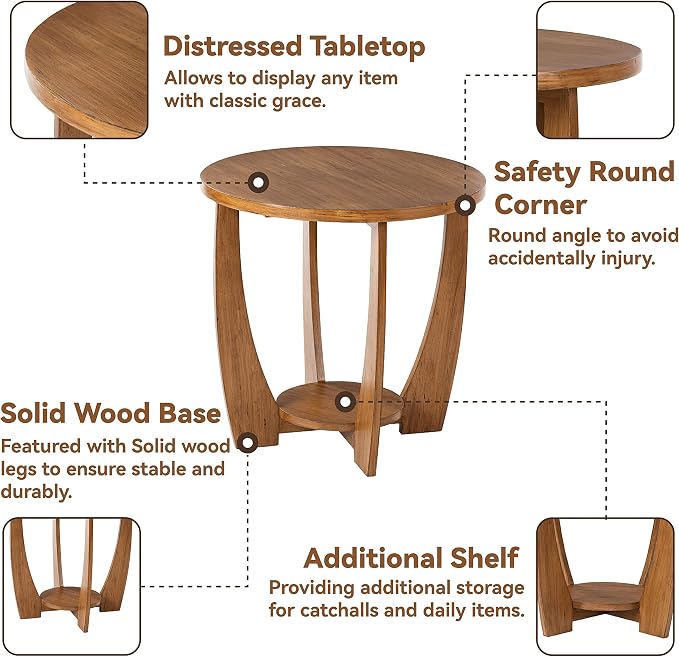 Round Farmhouse End Table for Small Spaces, French Country Accent Side Table - Image 3
