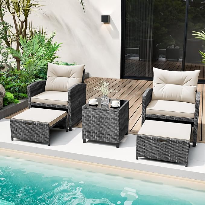 Tangkula 5 Pieces Patio Conversation Set, PE Wicker Rattan Outdoor Furniture Set - Image 2