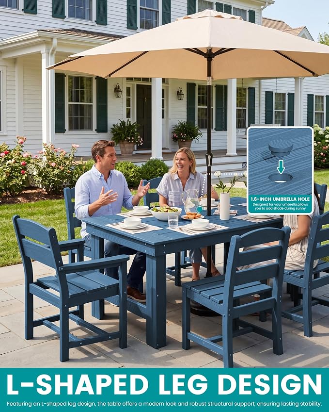 SERWALL Outdoor Dining Table Set, 67‘’ HDPE Patio Dining Set - Image 4