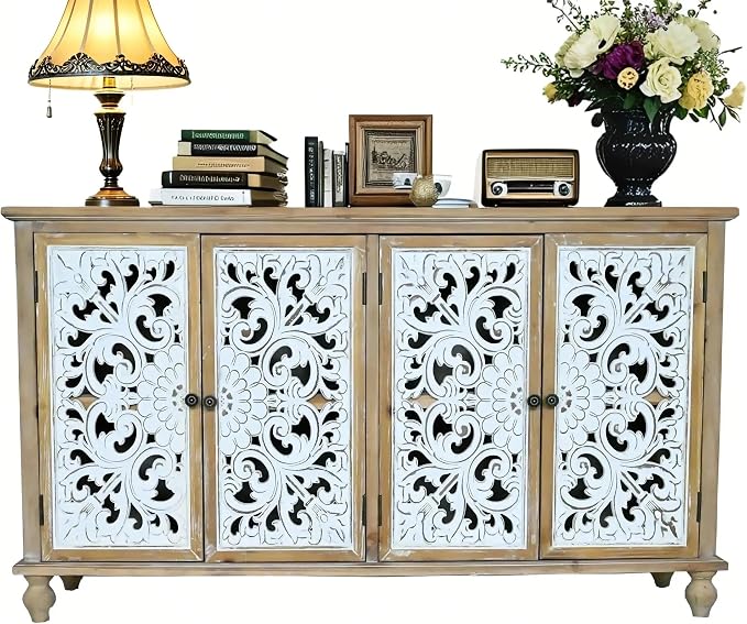 LKTART 60" Vintage Sideboard Buffet Cabinet, French Country Sideboard, - Image 5