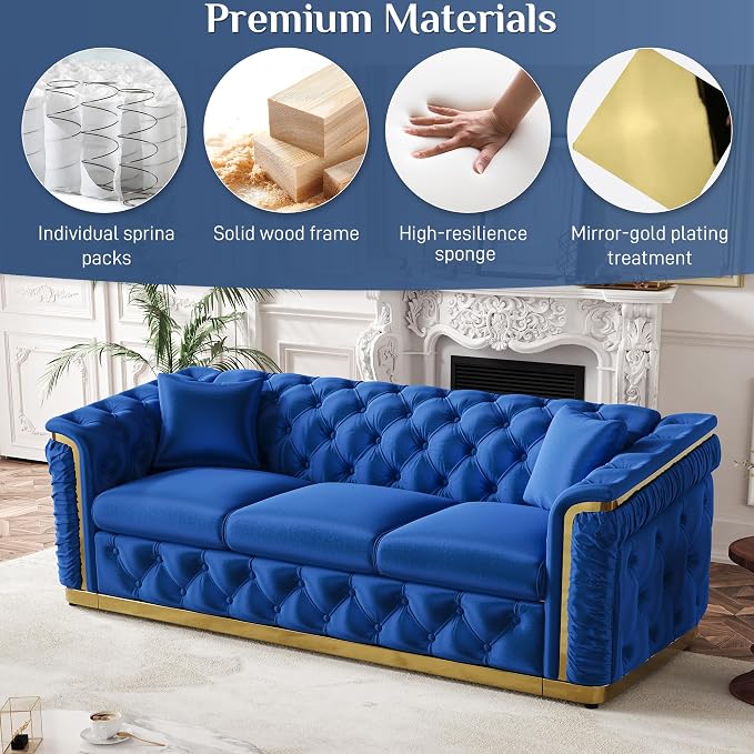 Luxury Chesterfield Sofa Set of 2, Velvet Tufted Couch Victorian Black and Gold - Image 8