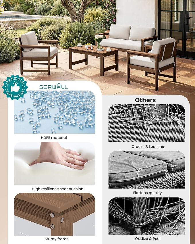 SERWALL 2 Pieces Single Cushioned Lounge Chair, HDPE Outdoor Adirondack Sofa - Image 9
