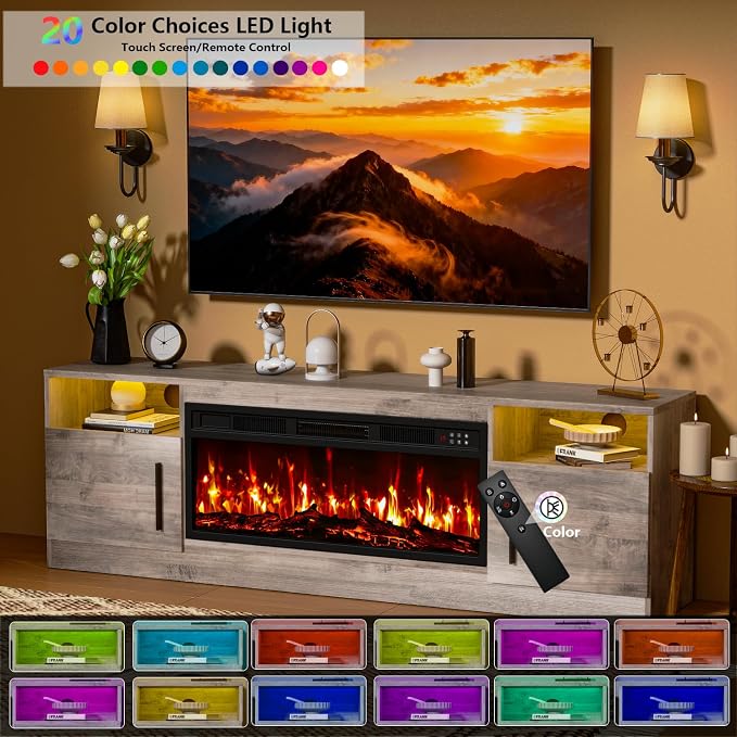 PRETZI Fireplace TV Stand with 36" Fireplace Up to 80" TVs, Remote Control - Image 5