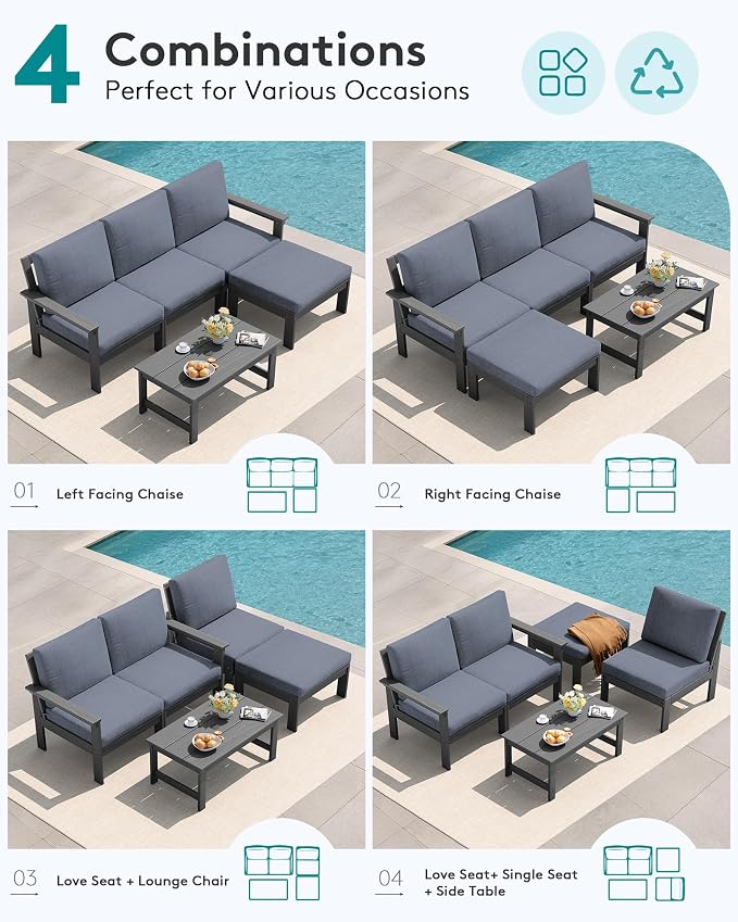 SERWALL Outdoor Sectional Sofa Set, 5-piece Outdoor Modula Couch Set - Image 5