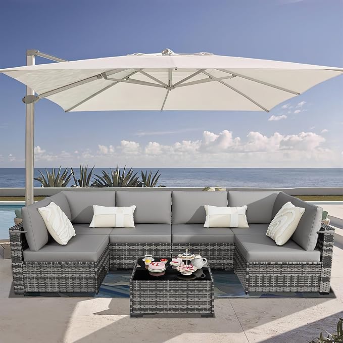 KIGOTY Patio Furniture Set, 7 Pieces Modular Outdoor Sectional Sofa, PE Rattan - Image 2