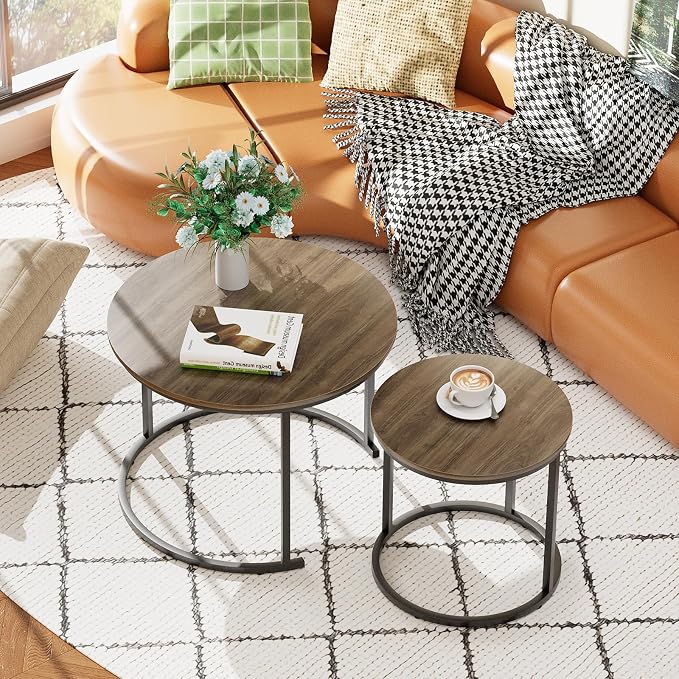 aboxoo Coffee Table Nesting Side Round Table Set of 2 End Table - Image 9