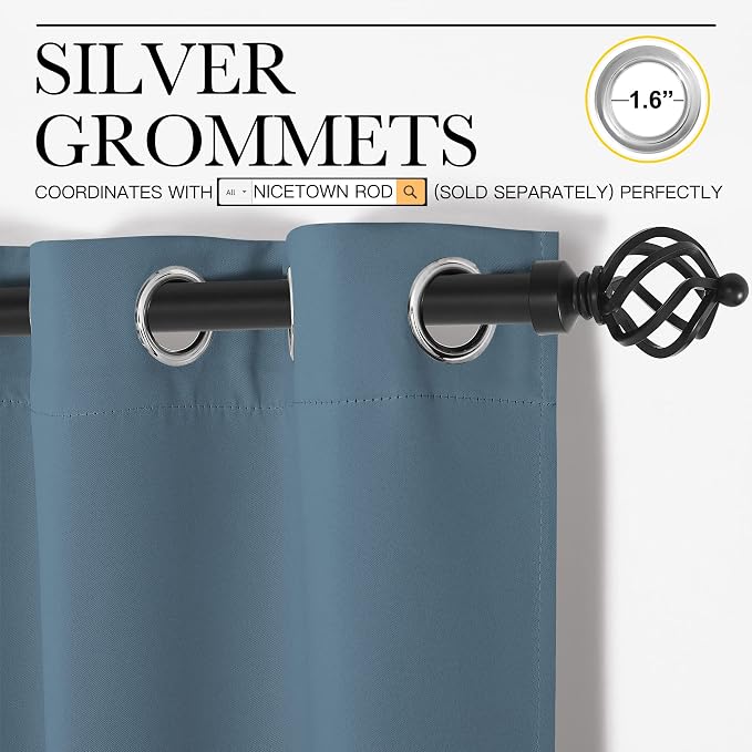 NICETOWN Smoky Blue Blackout Curtains 40 inches Length - Image 2