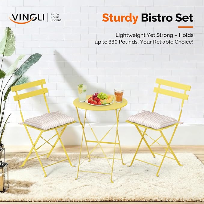 VINGLI Outdoor Folding Bistro Table and Chairs Set of 2, 3-Piece Bistro Set - Image 3