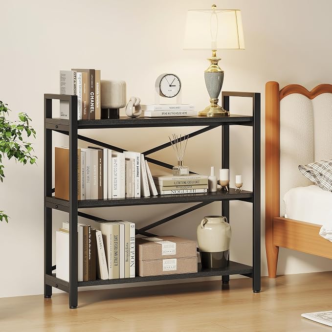 Homeiju 3 Tier Bookshelf 31.49" Width, Wood and Metal Etagere Bookcase - Image 4