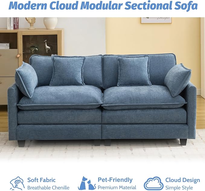76'' Cloud Deep Seat Loveseat, Upholstered Chenille Modular 2-Seats Sectional - Image 6
