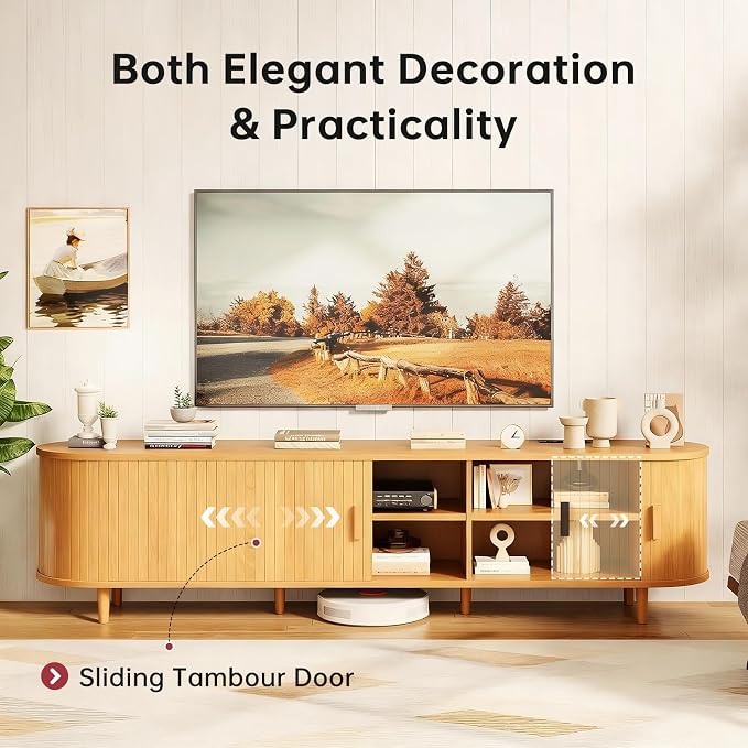 70" Mid Century Modern TV Stand, Wood TV Consoles - Image 4