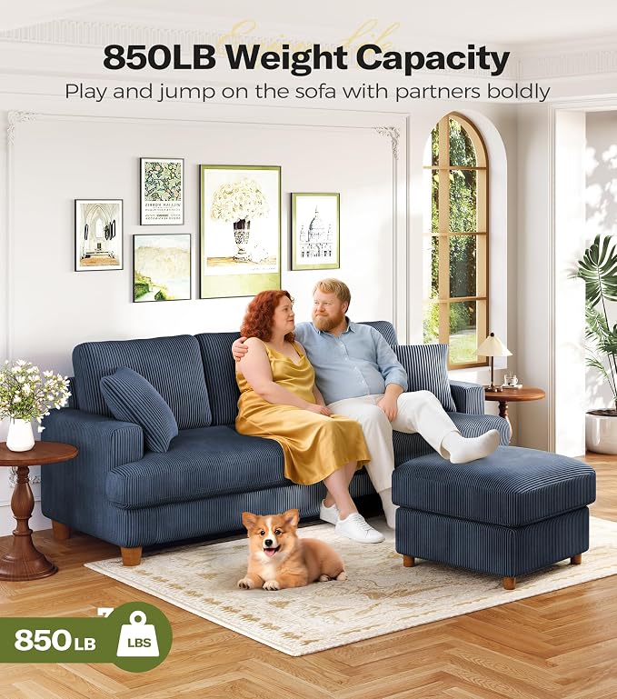 Kidirect 87in Corduroy Couch, Sofa No Tool Assembly, Comfy Couches - Image 5