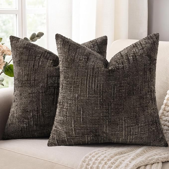 decorUhome Dark Brown Chenille Throw Pillow Covers 16x16 Set of 2 Textured Soft by decorUhome