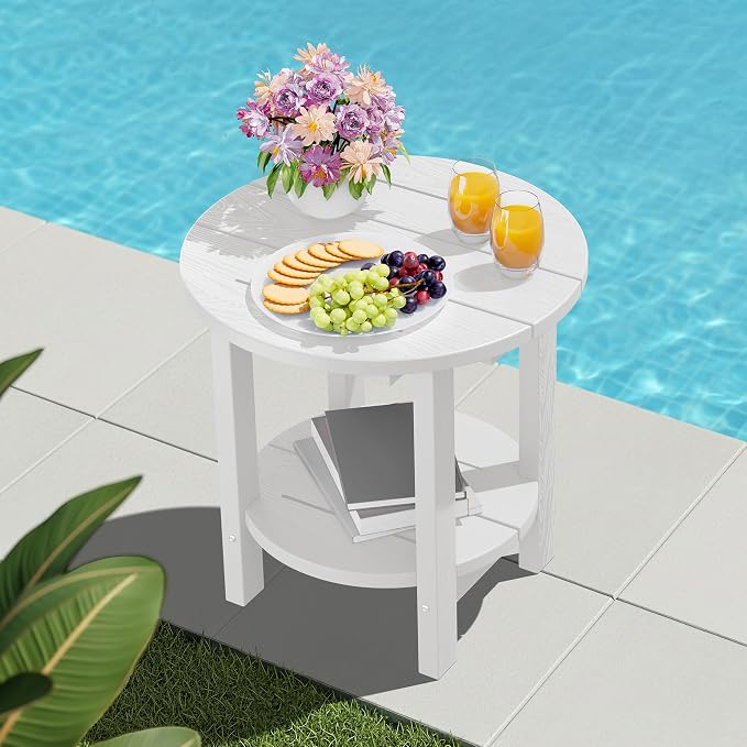 SERWALL Round Outdoor Side Table, HDPE Small Adirondack End Table, 2-Tier Patio - Image 11