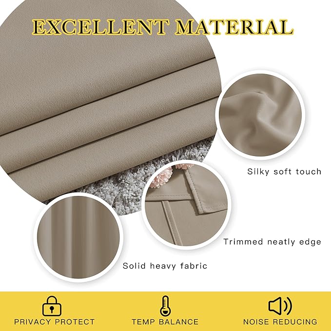 NICETOWN Taupe Room Darkening 102 inch Curtains, Grommet Thermal Curtains - Image 3